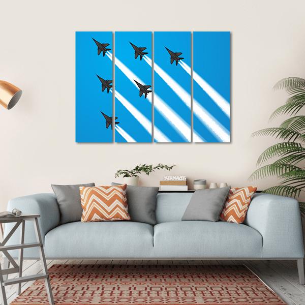 Group Of Military Fighter Jets Canvas Wall Art-4 Horizontal-Gallery Wrap-34" x 24"-Tiaracle