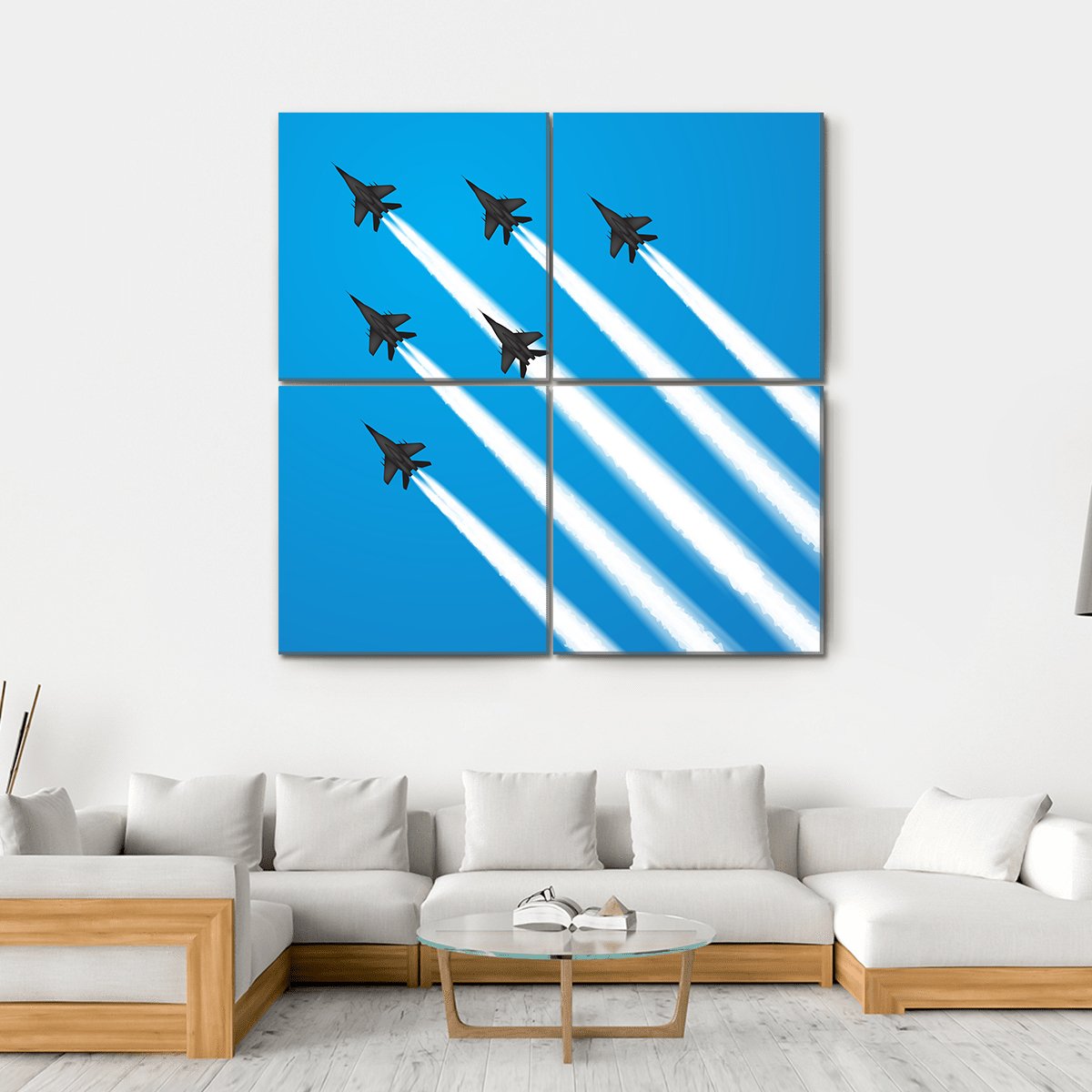 Group Of Military Fighter Jets Canvas Wall Art-4 Square-Gallery Wrap-17" x 17"-Tiaracle