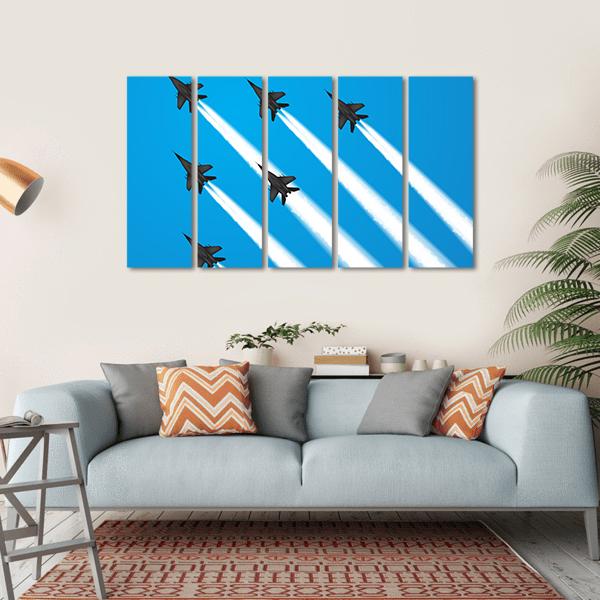 Group Of Military Fighter Jets Canvas Wall Art-5 Horizontal-Gallery Wrap-22" x 12"-Tiaracle