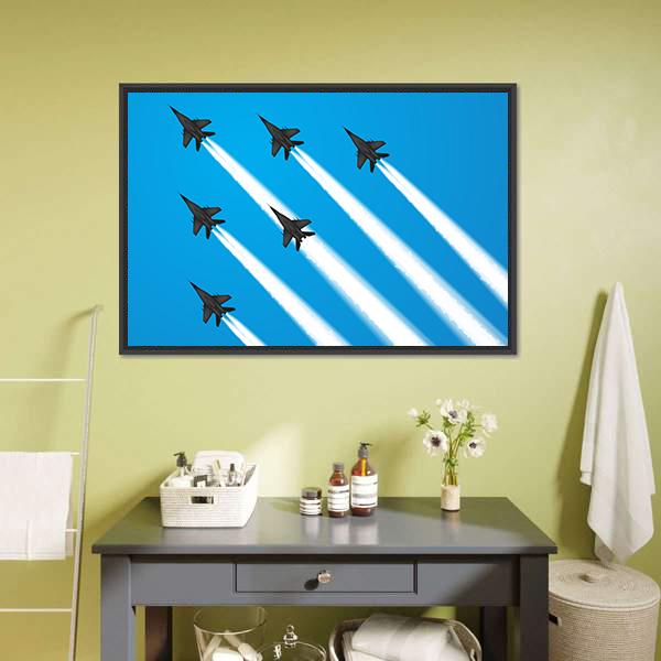 Group Of Military Fighter Jets Canvas Wall Art-1 Piece-Floating Frame-24" x 16"-Tiaracle