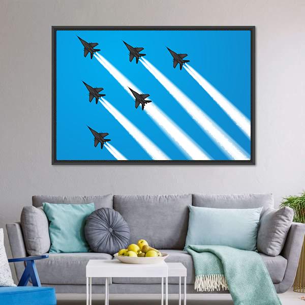 Group Of Military Fighter Jets Canvas Wall Art-5 Horizontal-Gallery Wrap-22" x 12"-Tiaracle
