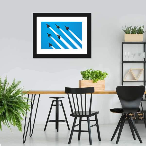 Group Of Military Fighter Jets Canvas Wall Art-5 Horizontal-Gallery Wrap-22" x 12"-Tiaracle