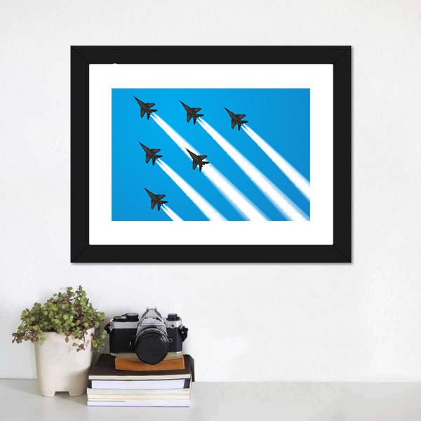Group Of Military Fighter Jets Canvas Wall Art-1 Piece-Framed Print-20" x 16"-Tiaracle