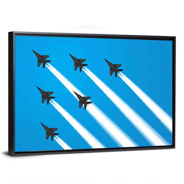 Group Of Military Fighter Jets Canvas Wall Art-5 Horizontal-Gallery Wrap-22" x 12"-Tiaracle