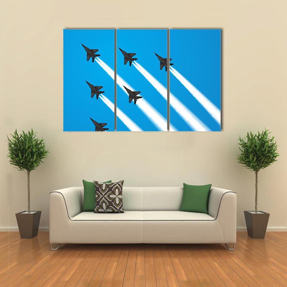Group Of Military Fighter Jets Canvas Wall Art-3 Horizontal-Gallery Wrap-37" x 24"-Tiaracle