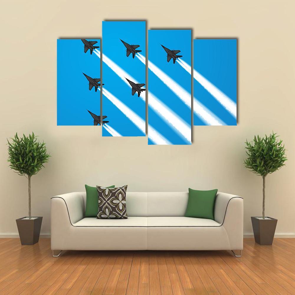 Group Of Military Fighter Jets Canvas Wall Art-4 Pop-Gallery Wrap-50" x 32"-Tiaracle