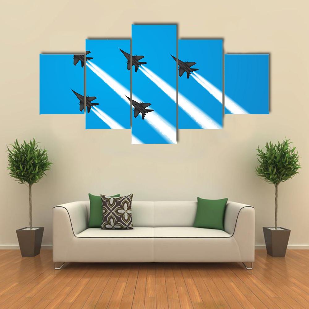 Group Of Military Fighter Jets Canvas Wall Art-5 Star-Gallery Wrap-62" x 32"-Tiaracle