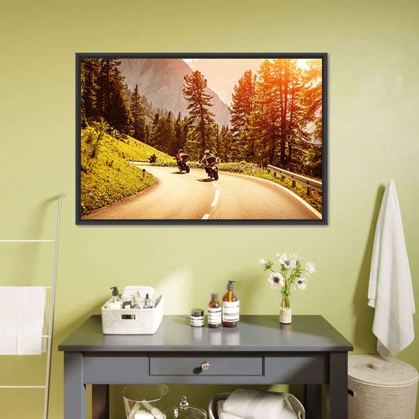 Group Of Motorcyclists Canvas Wall Art-1 Piece-Floating Frame-24" x 16"-Tiaracle