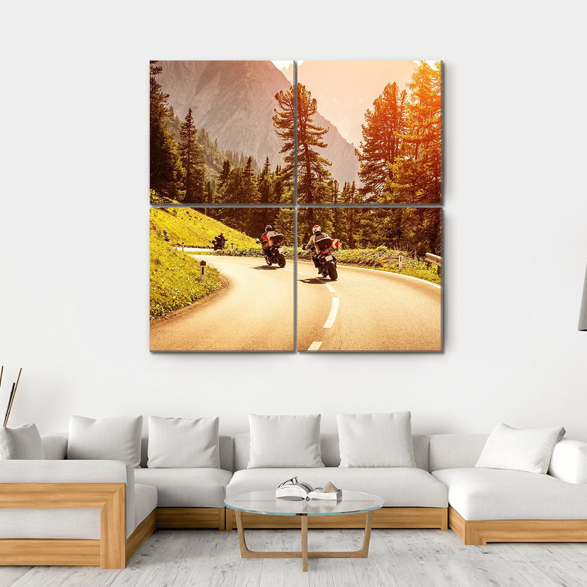 Group Of Motorcyclists Canvas Wall Art-4 Square-Gallery Wrap-17" x 17"-Tiaracle