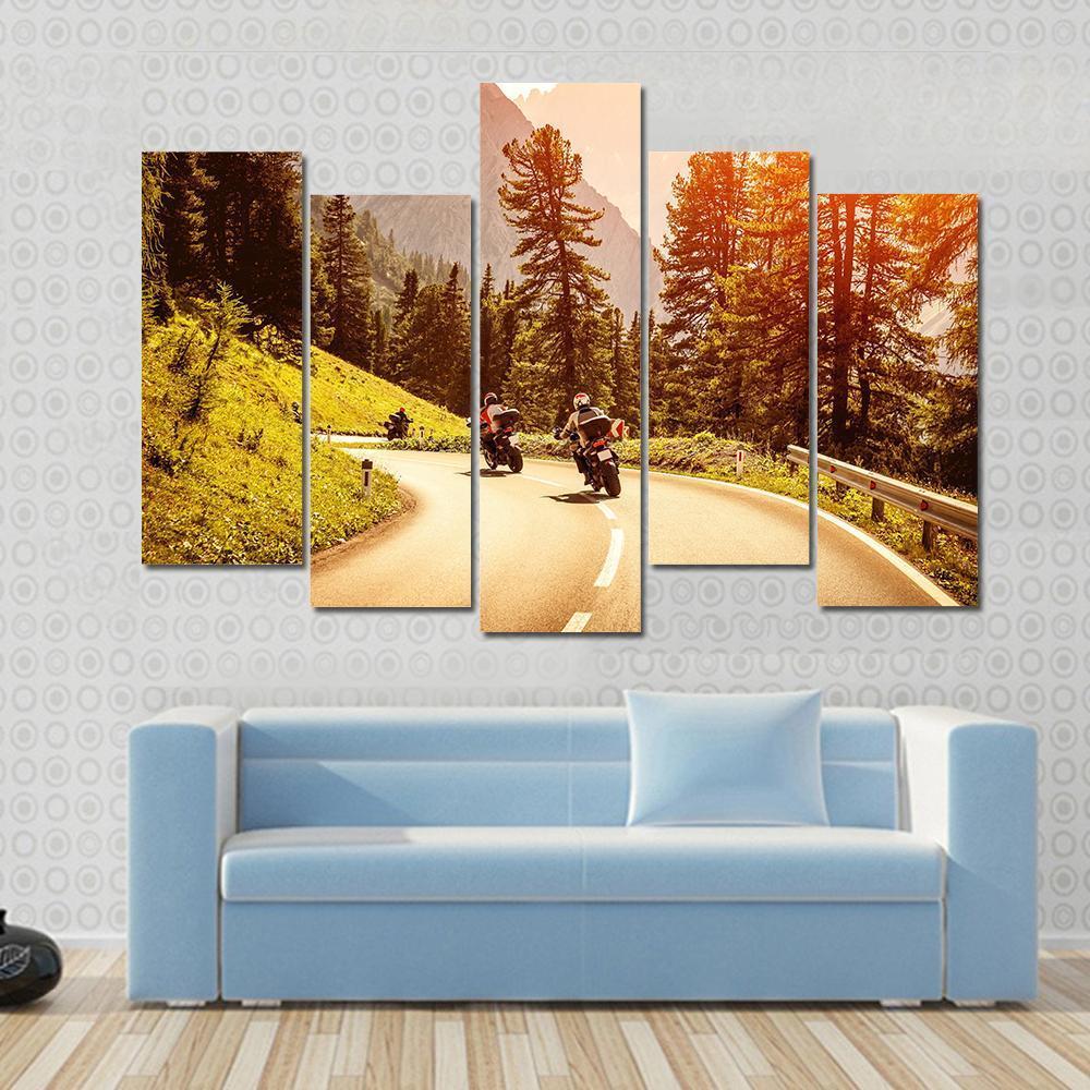 Group Of Motorcyclists Canvas Wall Art-5 Pop-Gallery Wrap-47" x 32"-Tiaracle