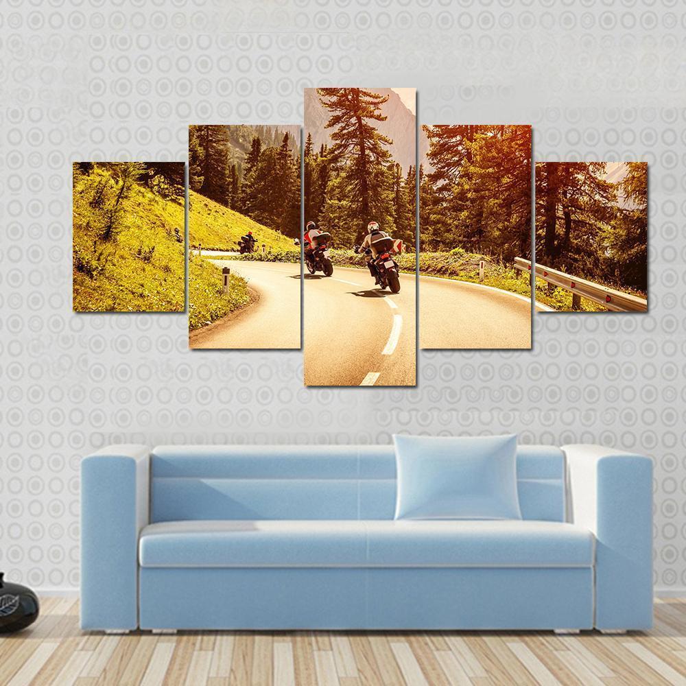Group Of Motorcyclists Canvas Wall Art-5 Star-Gallery Wrap-62" x 32"-Tiaracle