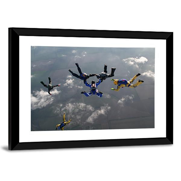 Group Of Parachutists In Air Canvas Wall Art-5 Horizontal-Gallery Wrap-22" x 12"-Tiaracle