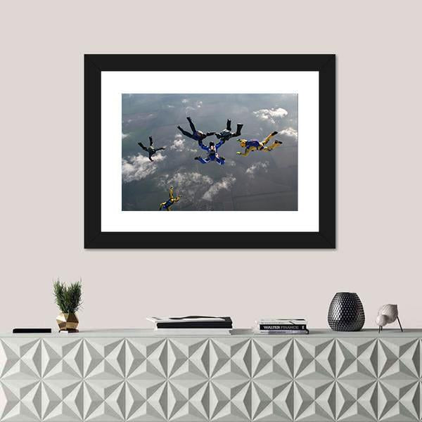 Group Of Parachutists In Air Panoramic Canvas Wall Art-1 Piece-36" x 12"-Tiaracle