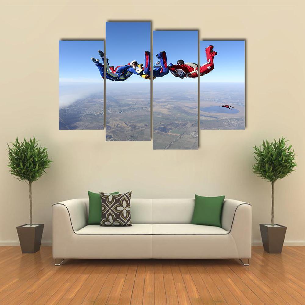 Group Of Paratroopers Canvas Wall Art-4 Pop-Gallery Wrap-50" x 32"-Tiaracle
