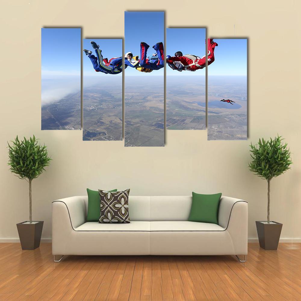 Group Of Paratroopers Canvas Wall Art-5 Pop-Gallery Wrap-47" x 32"-Tiaracle