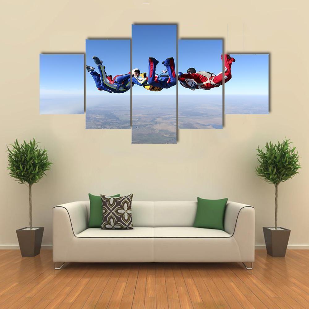 Group Of Paratroopers Canvas Wall Art-5 Star-Gallery Wrap-62" x 32"-Tiaracle