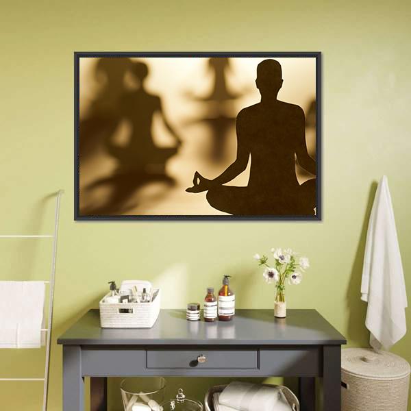 Group Of People Doing Yoga Canvas Wall Art-1 Piece-Floating Frame-24&quot; x 16&quot;-Tiaracle