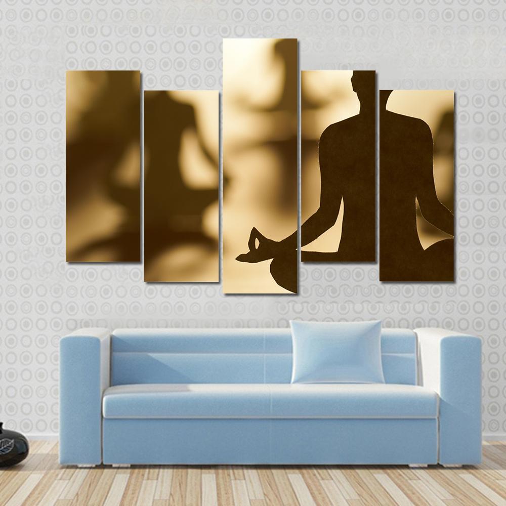 Group Of People Doing Yoga Canvas Wall Art-5 Pop-Gallery Wrap-47&quot; x 32&quot;-Tiaracle