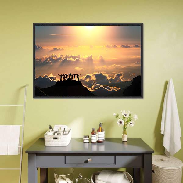 Group Of People On Hill Canvas Wall Art-1 Piece-Floating Frame-24" x 16"-Tiaracle