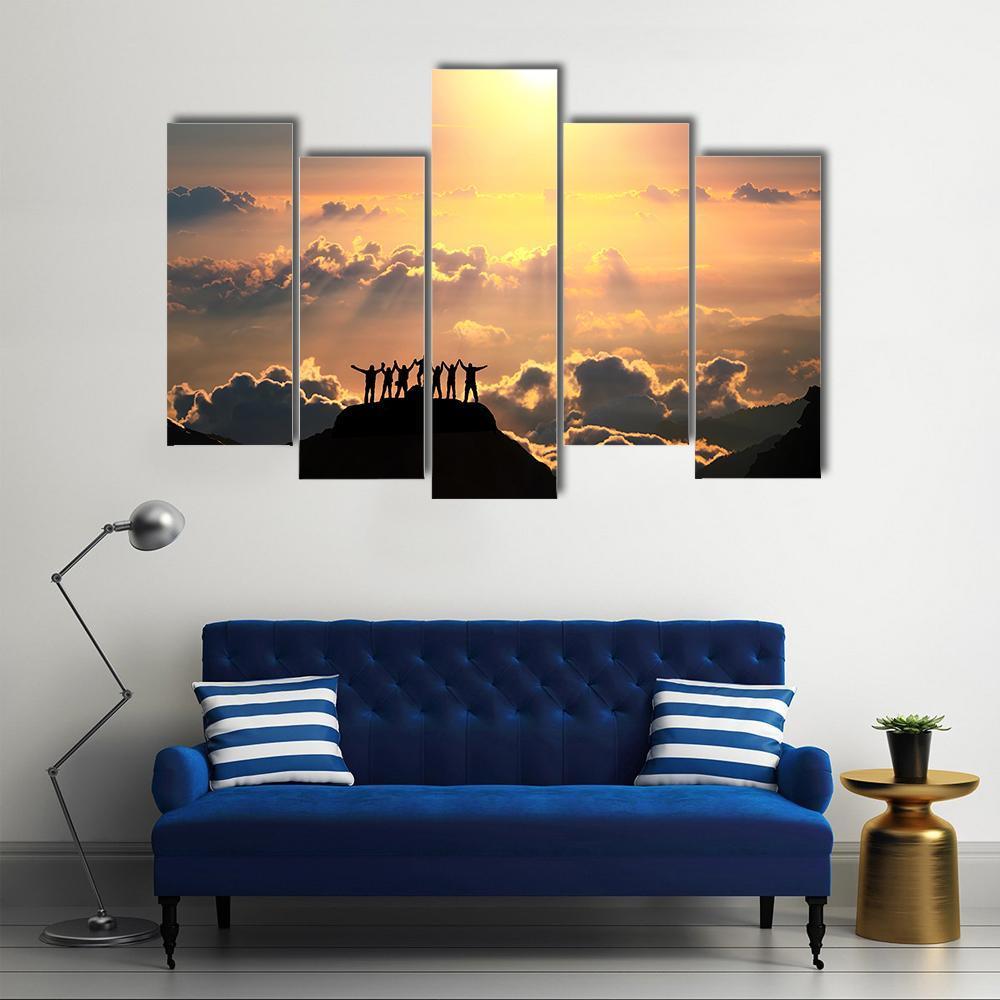 Group Of People On Hill Canvas Wall Art-5 Pop-Gallery Wrap-47" x 32"-Tiaracle
