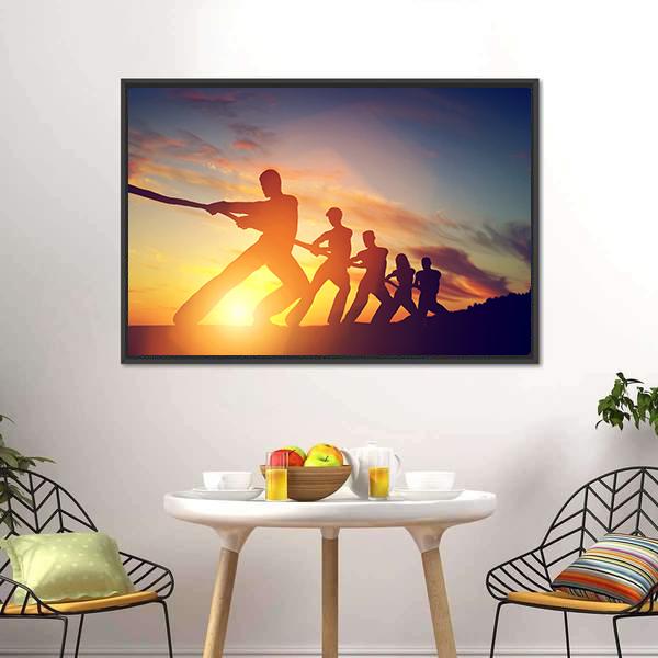 Group Of People Pulling Line Canvas Wall Art-5 Horizontal-Gallery Wrap-22" x 12"-Tiaracle