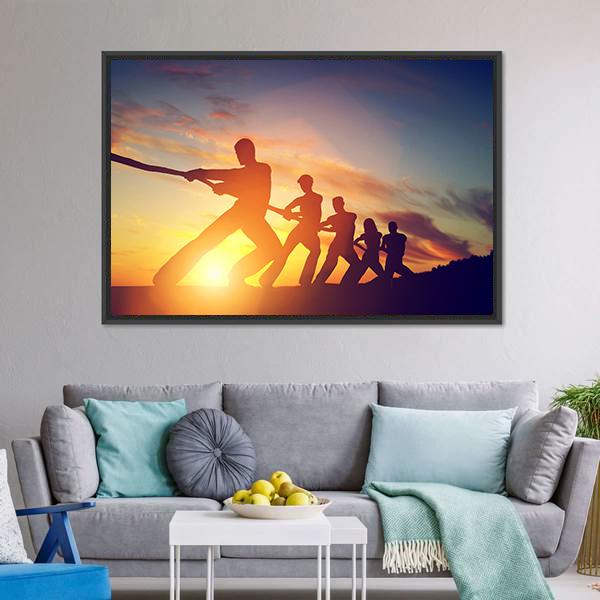 Group Of People Pulling Line Canvas Wall Art-5 Horizontal-Gallery Wrap-22" x 12"-Tiaracle