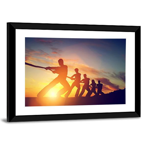 Group Of People Pulling Line Canvas Wall Art-5 Horizontal-Gallery Wrap-22" x 12"-Tiaracle