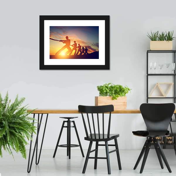 Group Of People Pulling Line Canvas Wall Art-5 Horizontal-Gallery Wrap-22" x 12"-Tiaracle