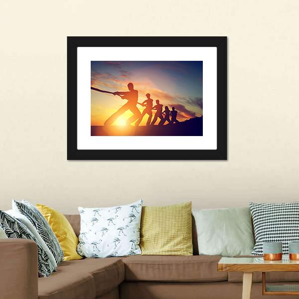 Group Of People Pulling Line Canvas Wall Art-5 Horizontal-Gallery Wrap-22" x 12"-Tiaracle