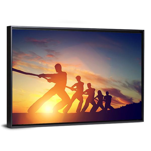 Group Of People Pulling Line Canvas Wall Art-5 Horizontal-Gallery Wrap-22" x 12"-Tiaracle
