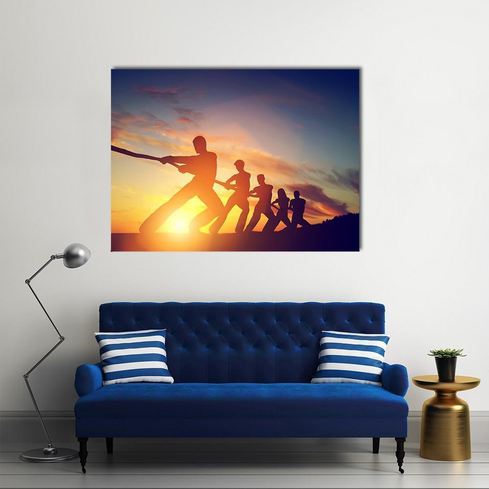 Group Of People Pulling Line Canvas Wall Art-1 Piece-Gallery Wrap-36" x 24"-Tiaracle