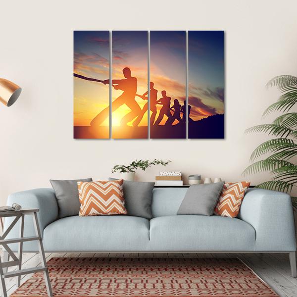 Group Of People Pulling Line Canvas Wall Art-4 Horizontal-Gallery Wrap-34" x 24"-Tiaracle
