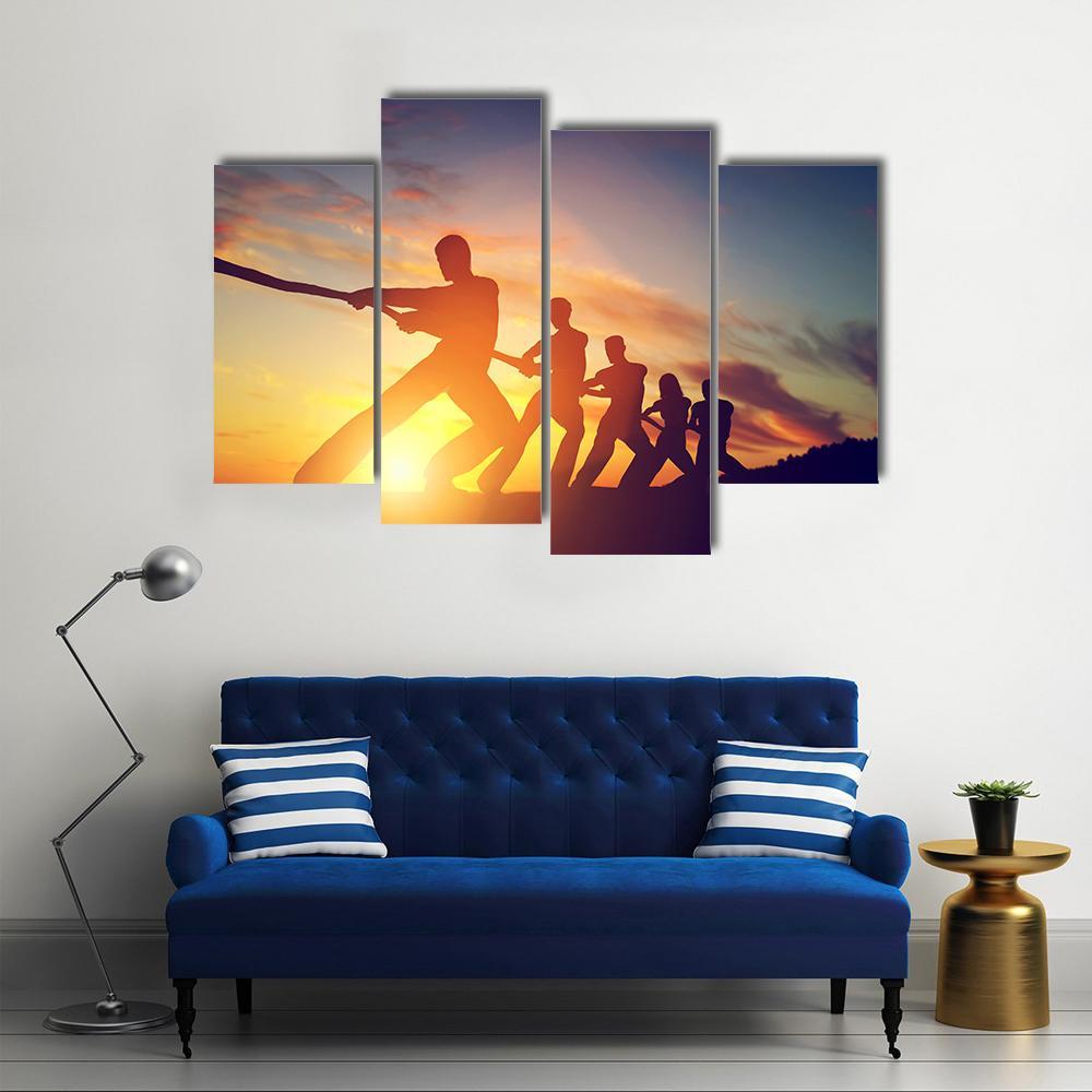 Group Of People Pulling Line Canvas Wall Art-4 Pop-Gallery Wrap-50" x 32"-Tiaracle