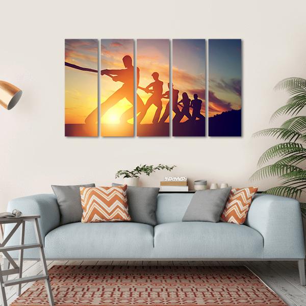 Group Of People Pulling Line Canvas Wall Art-5 Horizontal-Gallery Wrap-22" x 12"-Tiaracle