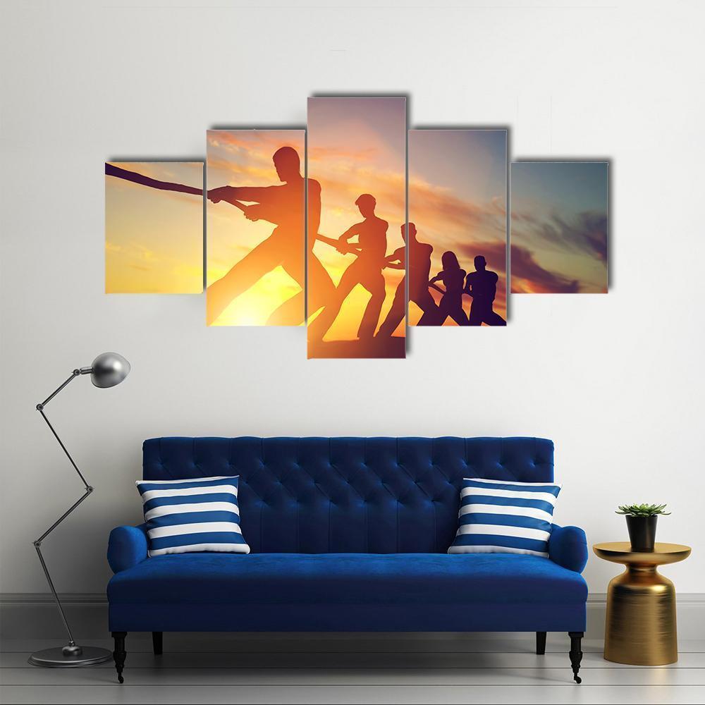 Group Of People Pulling Line Canvas Wall Art-1 Piece-Gallery Wrap-48" x 32"-Tiaracle