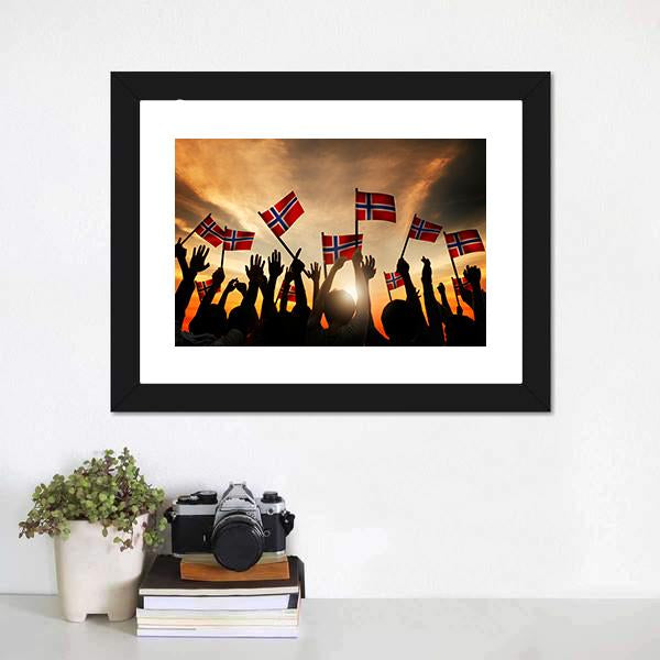 Group Of People Waving Norwegian Flags Canvas Wall Art-1 Piece-Framed Print-30" x 20"-Tiaracle