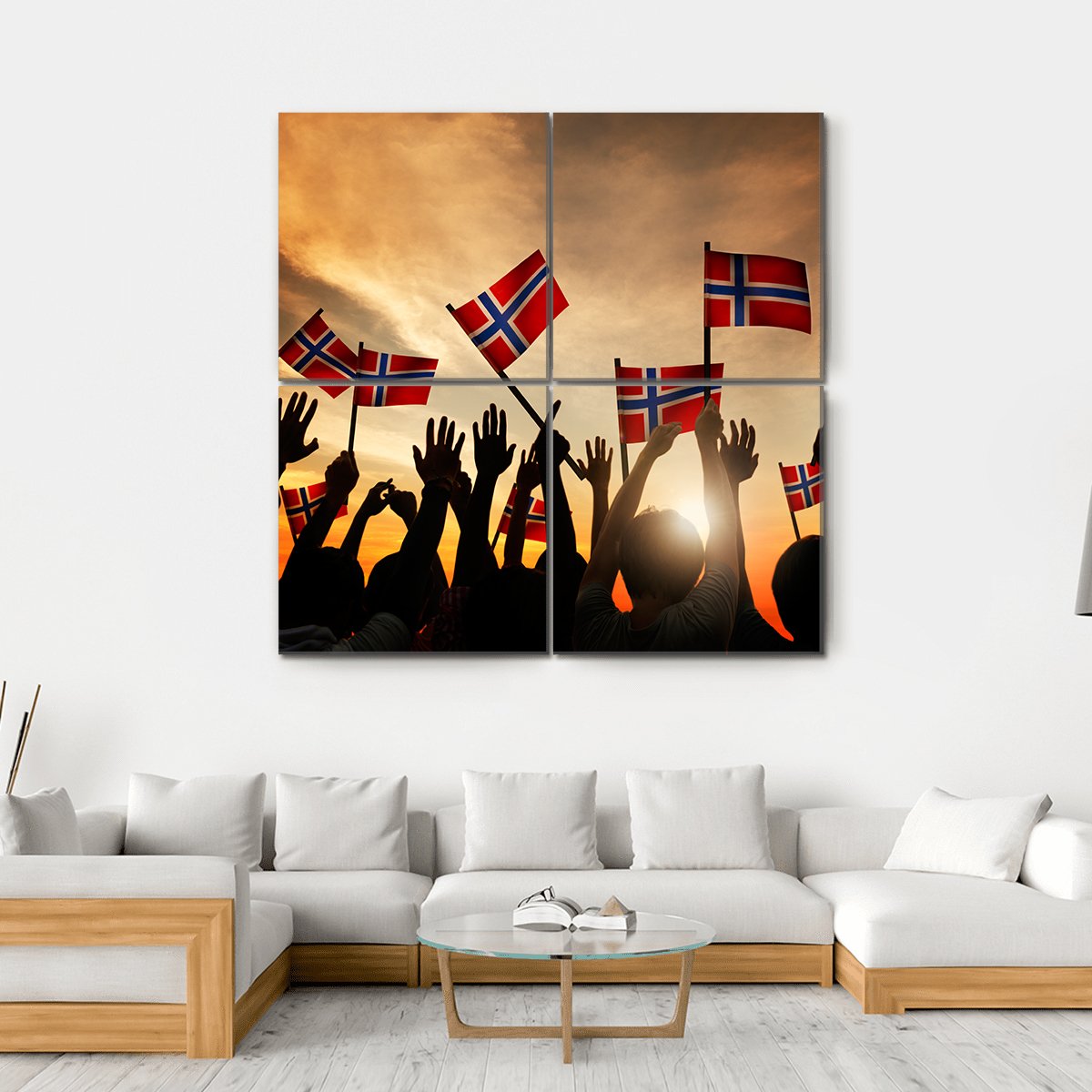 Group Of People Waving Norwegian Flags Canvas Wall Art-4 Square-Gallery Wrap-17" x 17"-Tiaracle