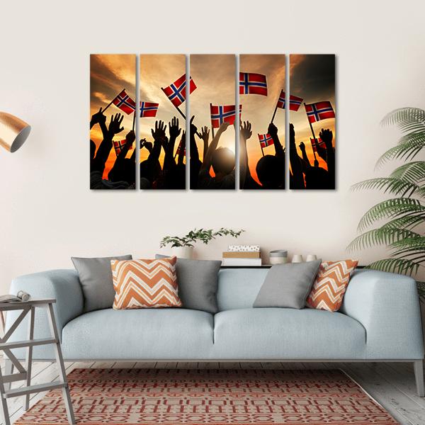 Group Of People Waving Norwegian Flags Canvas Wall Art-5 Horizontal-Gallery Wrap-22" x 12"-Tiaracle