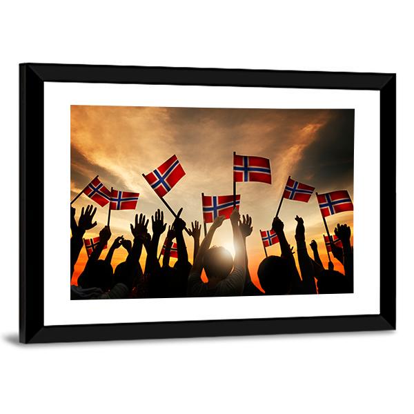 Group Of People Waving Norwegian Flags Panoramic Canvas Wall Art-1 Piece-36" x 12"-Tiaracle