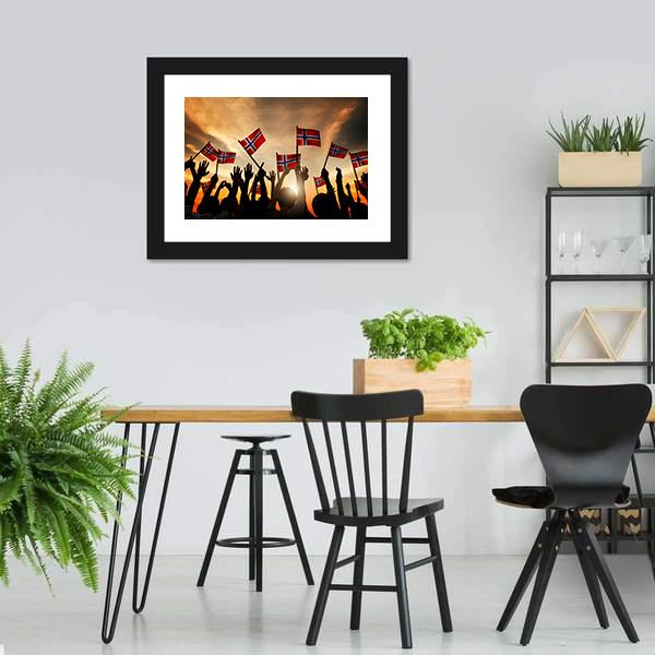 Group Of People Waving Norwegian Flags Panoramic Canvas Wall Art-1 Piece-36" x 12"-Tiaracle