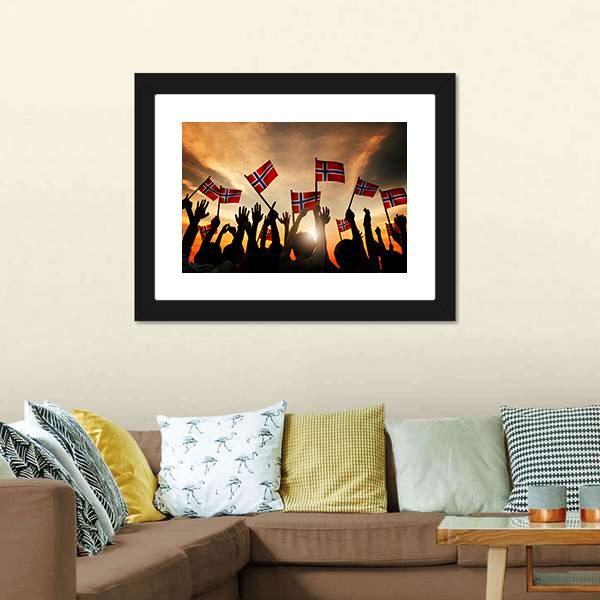 Group Of People Waving Norwegian Flags Panoramic Canvas Wall Art-1 Piece-36" x 12"-Tiaracle
