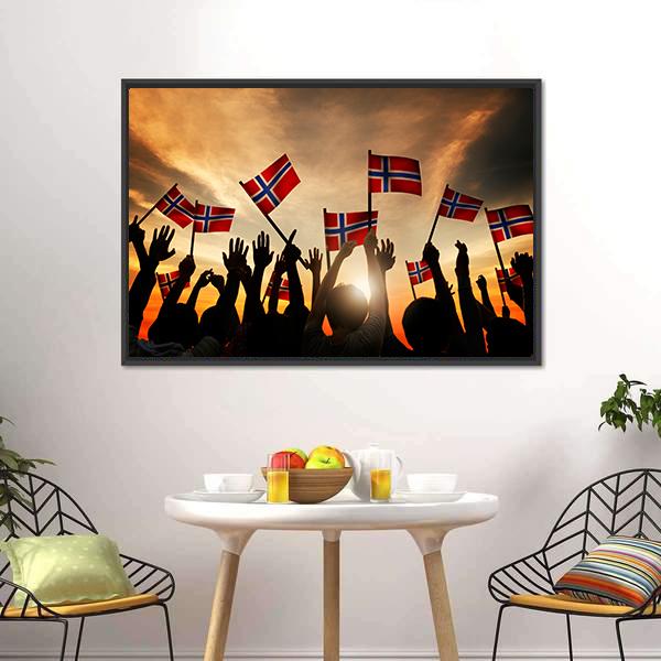 Group Of People Waving Norwegian Flags Panoramic Canvas Wall Art-1 Piece-36" x 12"-Tiaracle