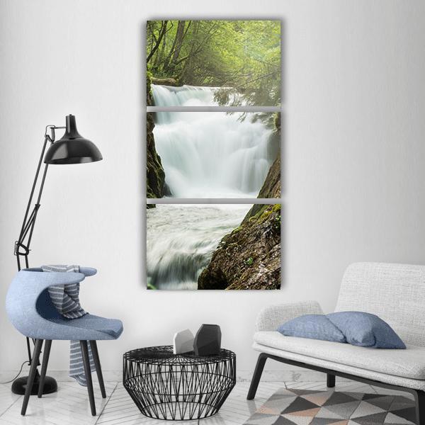 Grundlsee Waterfall Austria Vertical Canvas Wall Art-3 Vertical-Gallery Wrap-12" x 25"-Tiaracle