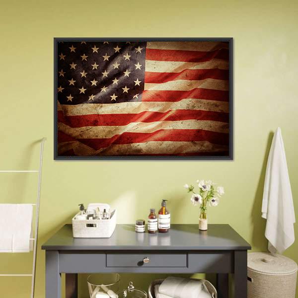 Grunge American Flag Canvas Wall Art-1 Piece-Floating Frame-24" x 16"-Tiaracle