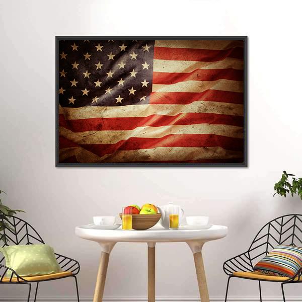 Grunge American Flag Canvas Wall Art-3 Horizontal-Gallery Wrap-25" x 16"-Tiaracle