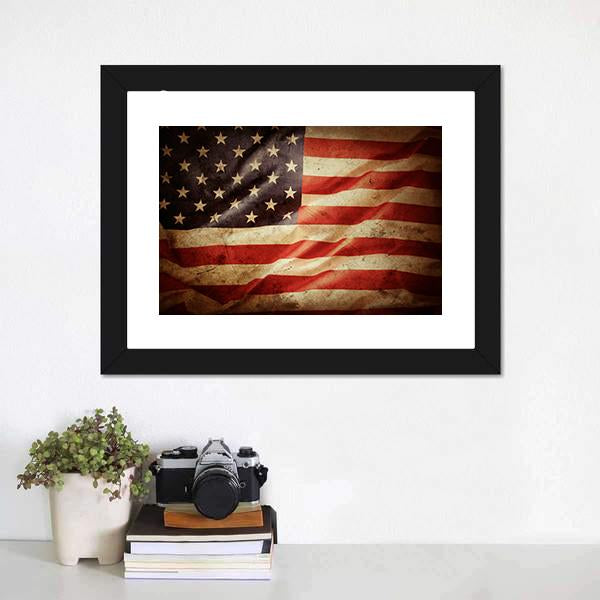 Grunge American Flag Canvas Wall Art-1 Piece-Framed Print-20" x 16"-Tiaracle