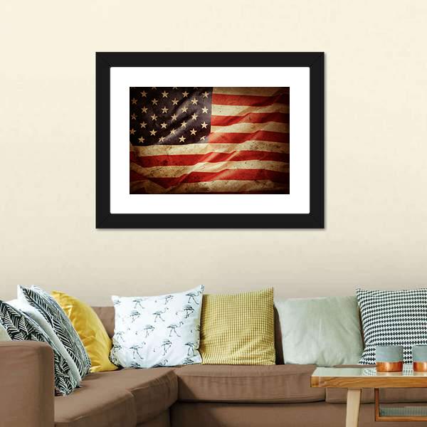 Grunge American Flag Canvas Wall Art-3 Horizontal-Gallery Wrap-25" x 16"-Tiaracle