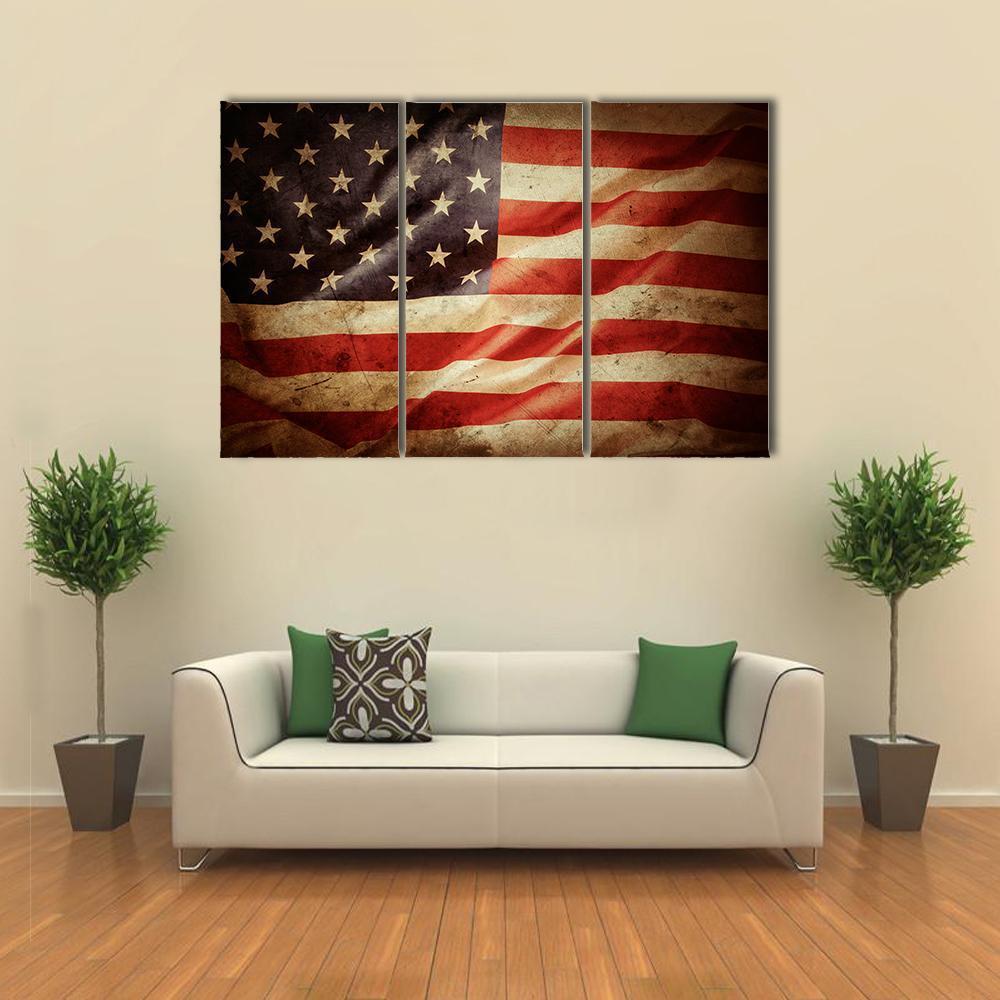 Grunge American Flag Canvas Wall Art-3 Horizontal-Gallery Wrap-37" x 24"-Tiaracle