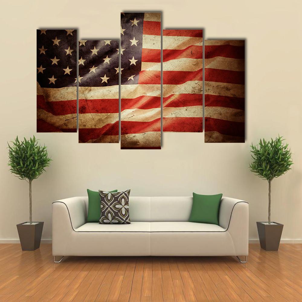 Grunge American Flag Canvas Wall Art-5 Pop-Gallery Wrap-47" x 32"-Tiaracle