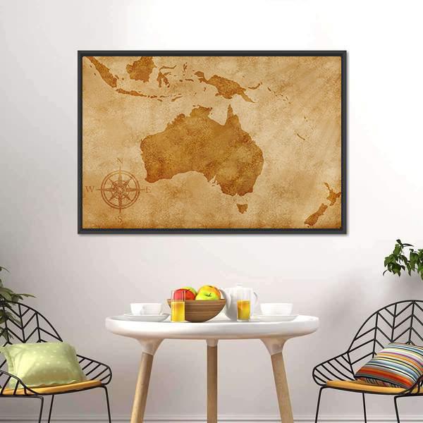 Grunge Australia Map Canvas Wall Art-3 Horizontal-Gallery Wrap-25" x 16"-Tiaracle